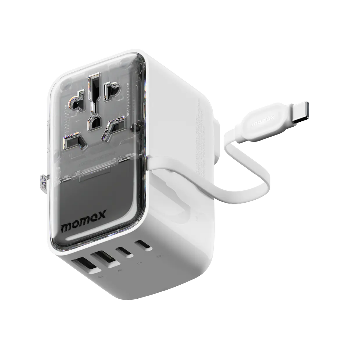 1-World+ Flow 4-Port Travel Charger With Built-In Usb-C Cable 35W 1